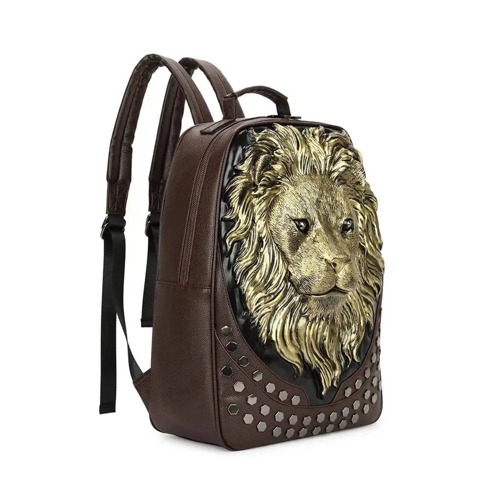 3D Backpack Soft PU Leather Lion Studde Flat Travel Punk Backpack Laptop Bag-5