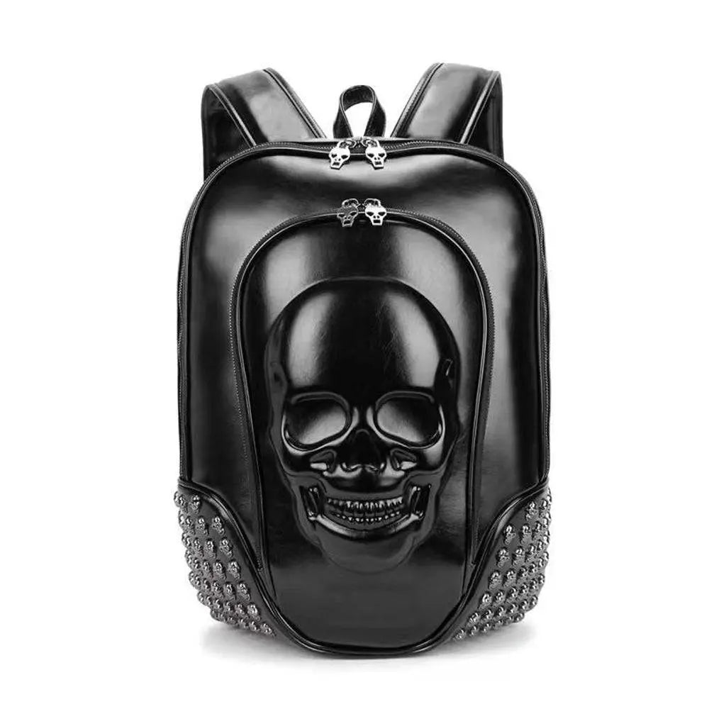 3D Backpack Studded Smiling Skull Backpack Black-0