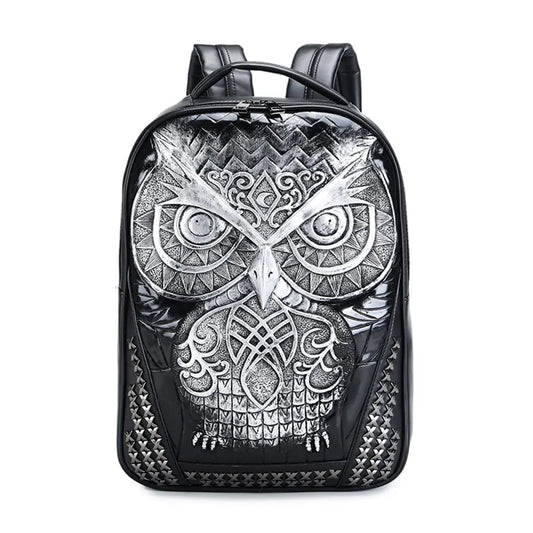 3D Backpack ,Fashion Punk Rivets Waterproof 3D Owl Backpack Laptop Computer Knapsack Bags-0