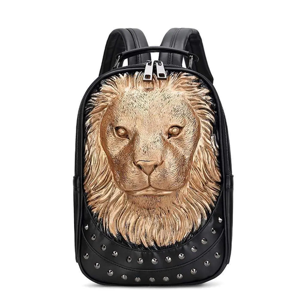 3D Backpack ,Studded 3D Serious Lion Statue Unisex Fashion Trendy Backpacks-0