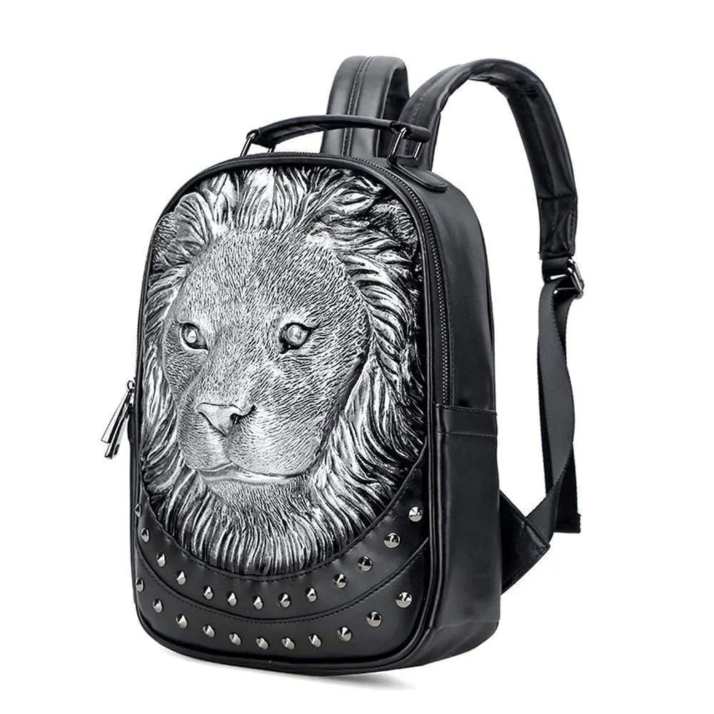 3D Backpack ,Studded 3D Serious Lion Statue Unisex Fashion Trendy Backpacks-2