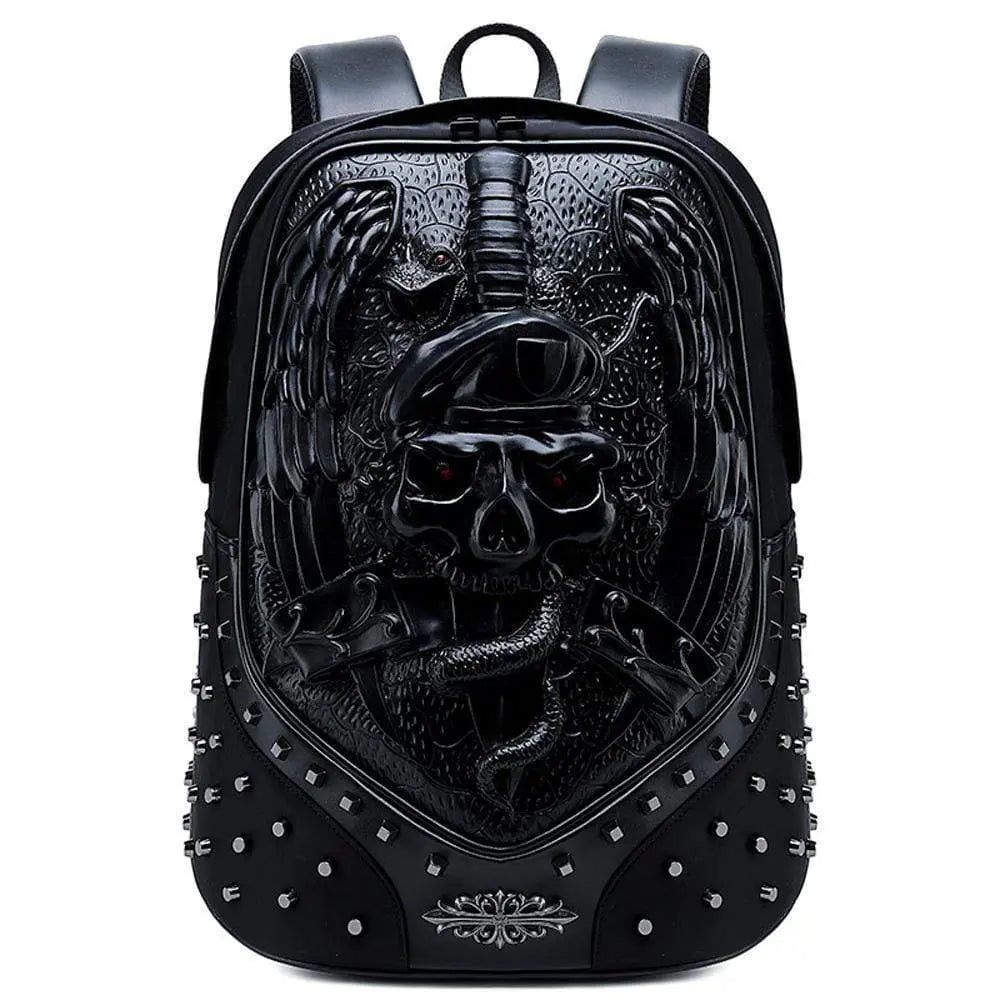 3D Backpack ,Studded Halloween 3D Elf With Sword Faux Leather Rivets Studded Travelling Computer Bags-4