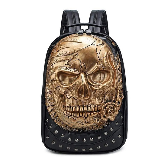 3D Backpack ,Studded  Halloween 3D Skull With Rose Rucksacks Travel Bags-0