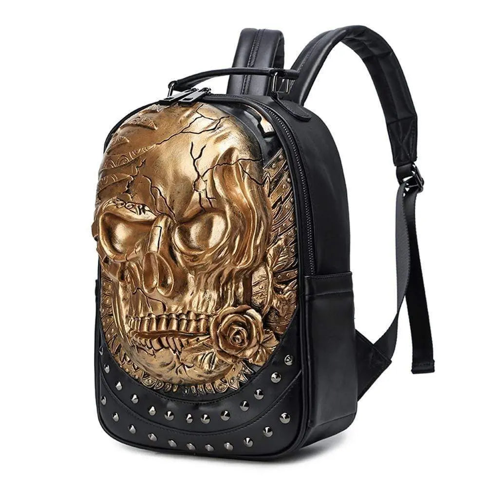 3D Backpack ,Studded  Halloween 3D Skull With Rose Rucksacks Travel Bags-1