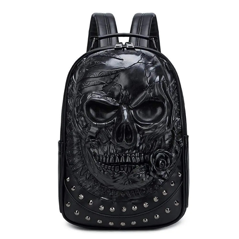 3D Backpack ,Studded  Halloween 3D Skull With Rose Rucksacks Travel Bags-3