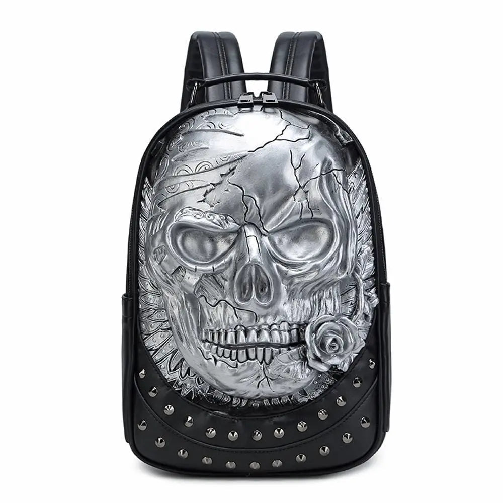 3D Backpack ,Studded  Halloween 3D Skull With Rose Rucksacks Travel Bags-4