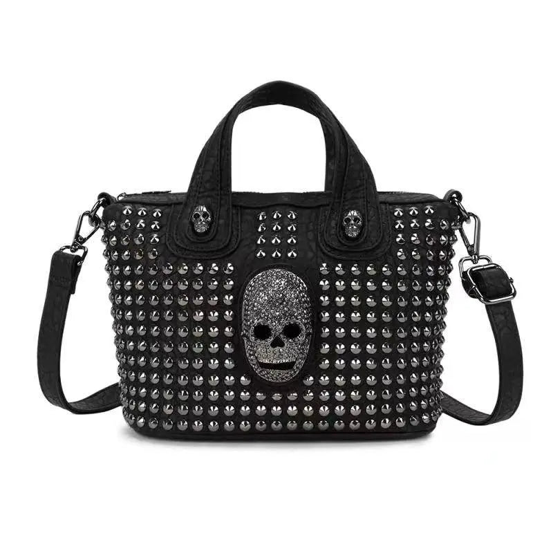 3D Crystal Skull Bag With Studded Tote Satchel Bag-0