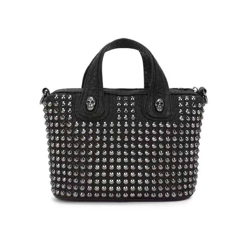 3D Crystal Skull Bag With Studded Tote Satchel Bag-2