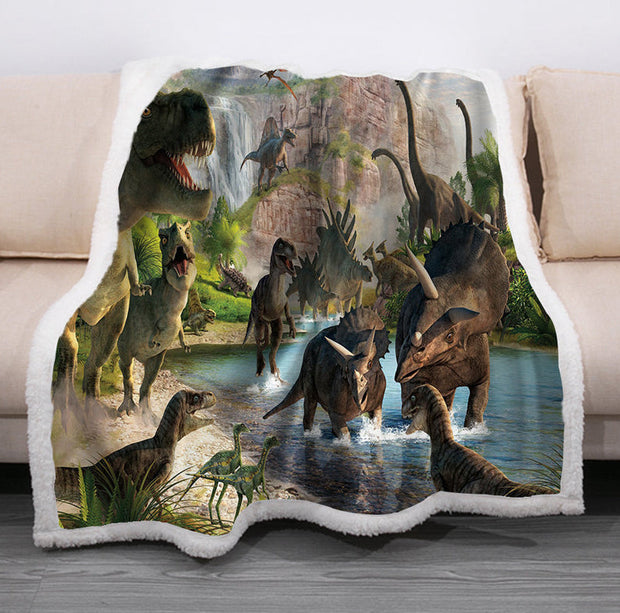 3D Dinosaur Printed Soft And Comfortable Single Office Blanket - Memoriex 