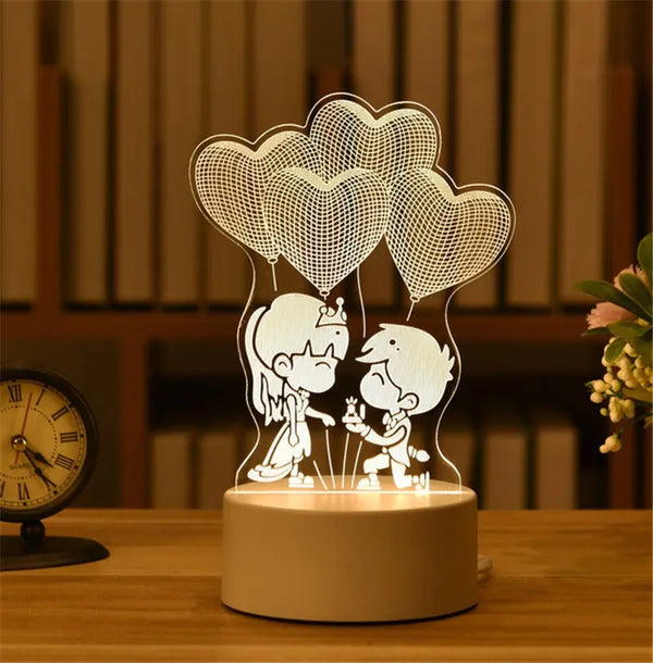 3D Night Light LED Table Light Creative Gift Bedhead Light Small Gift Valentine's Day Children's Day Gift - Memoriex 