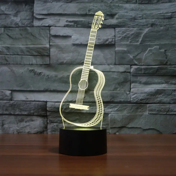 3D Optical Illusion LED guitar Night Light, 7 Color Changing Night Light, Room Decor Light, Table Desk Lamp - Memoriex 