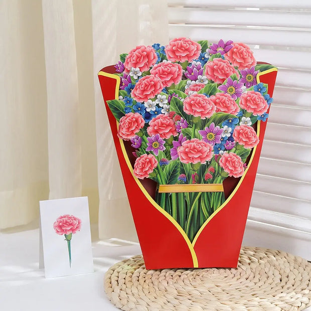 3D Paper Flowers Popup Greeting Cards Handmade Flower Bouquet Cards with Note Card and Envelope for Wedding Mother's Day - Memoriex 