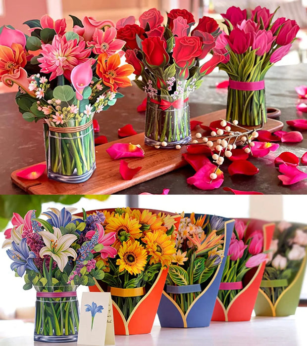 3D Paper Flowers Popup Greeting Cards Handmade Flower Bouquet Cards with Note Card and Envelope for Wedding Mother's Day - Memoriex 