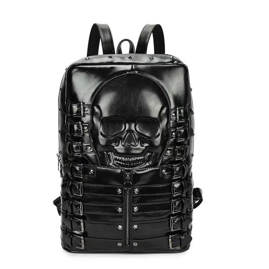 3D Skull Backpack Rivet Studded PU Leather Travel Punk Laptop Backpack  Laptop Bag-0