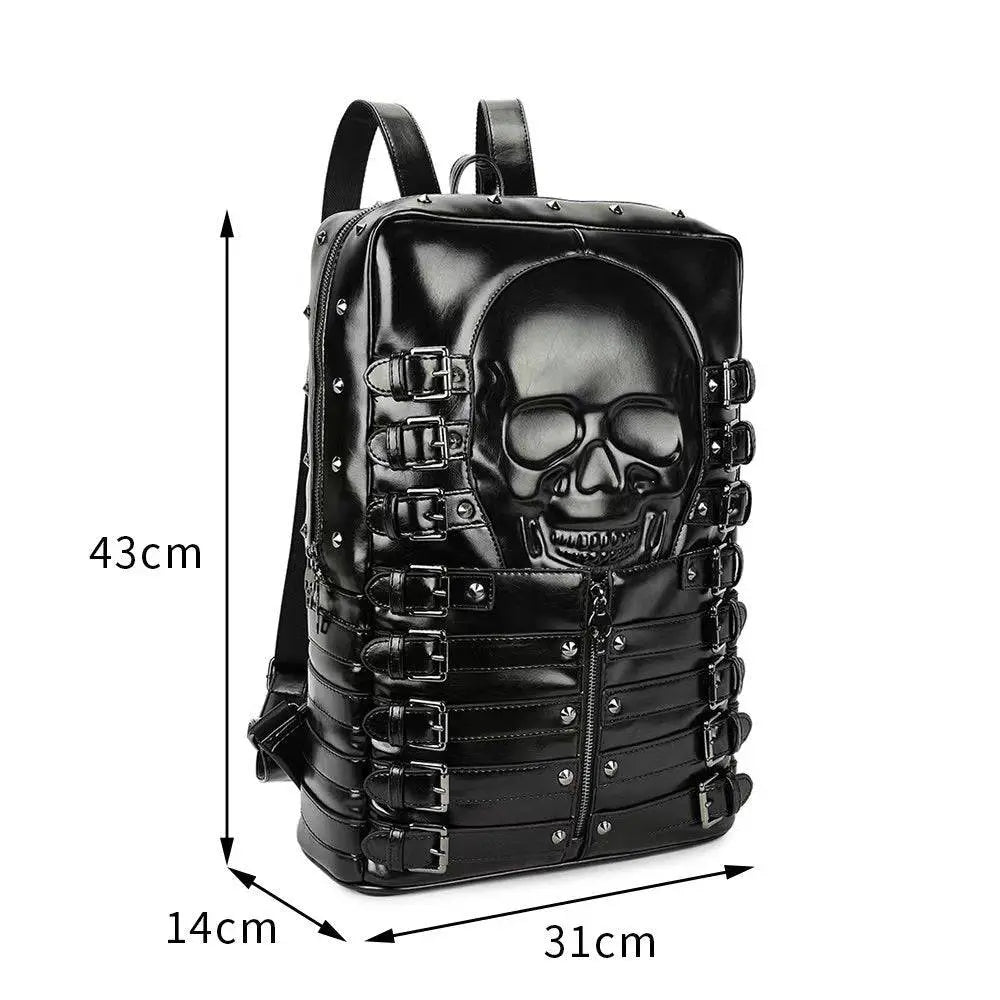 3D Skull Backpack Rivet Studded PU Leather Travel Punk Laptop Backpack  Laptop Bag-3