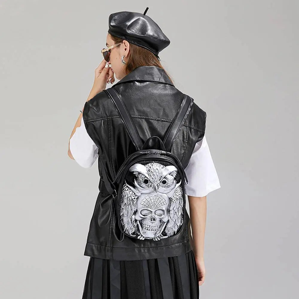 3D Skull Backpack ,3D Skull Owl Small Backpack-4