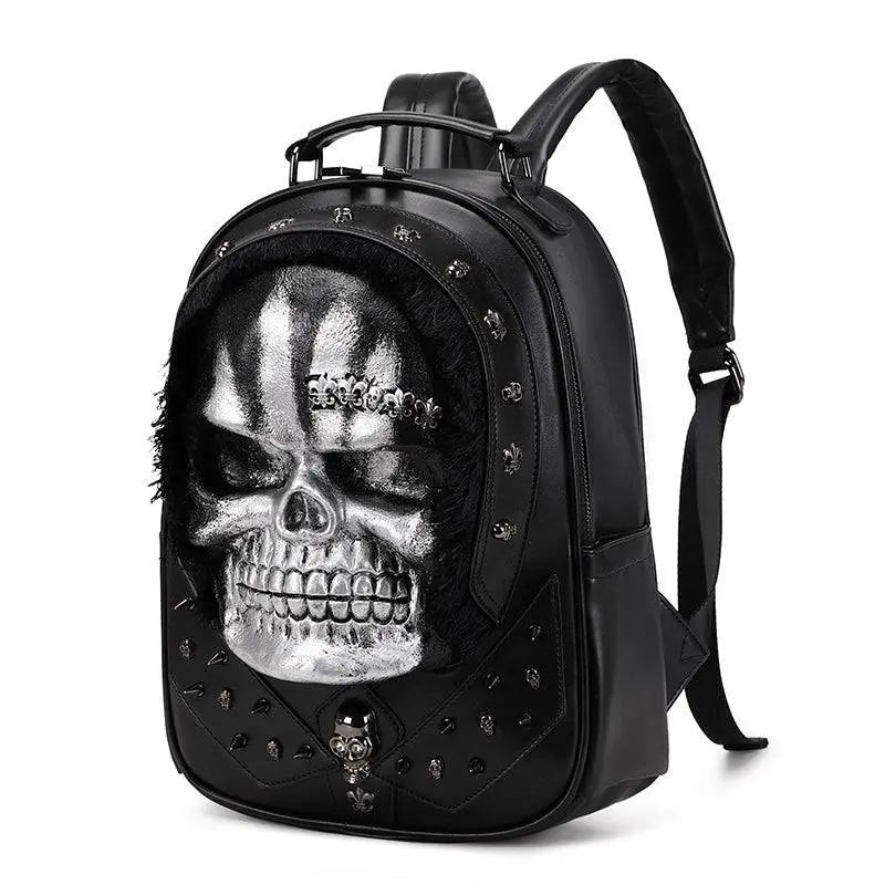 3D Skull Backpack,Skull  Studded, With Hair Backpack-3