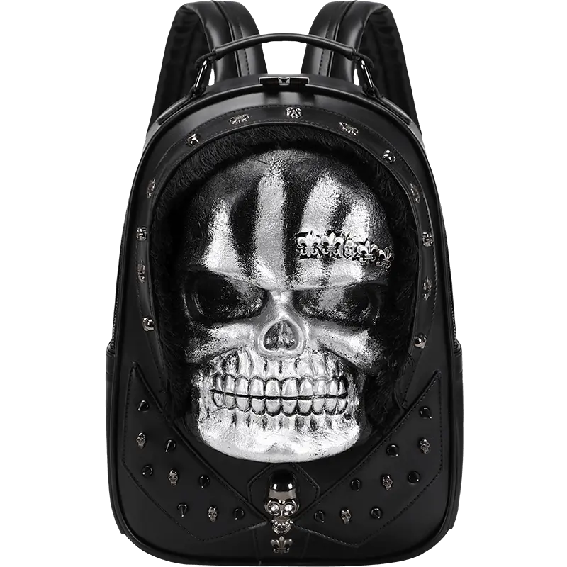 3D Skull Backpack,Skull  Studded, With Hair Backpack-4