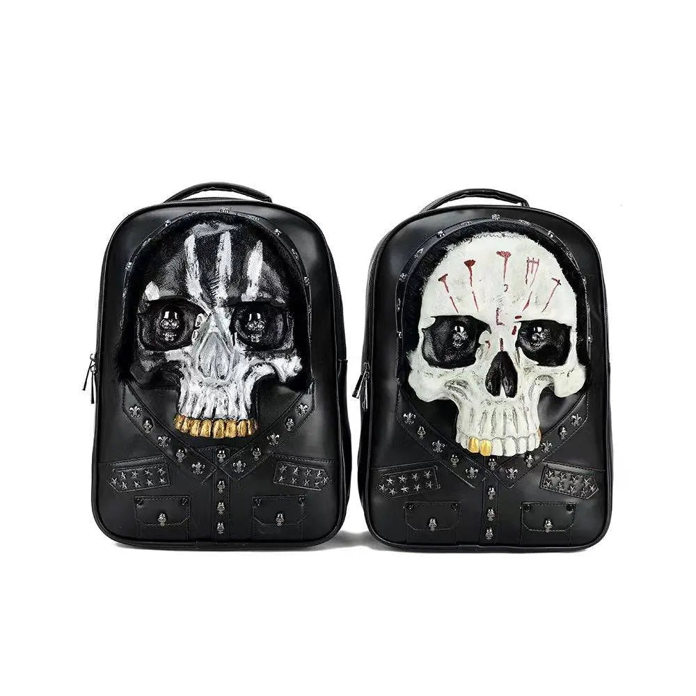 3D Skull Backpack,Studded Skull, With Hair Large Laptop Backpack-0