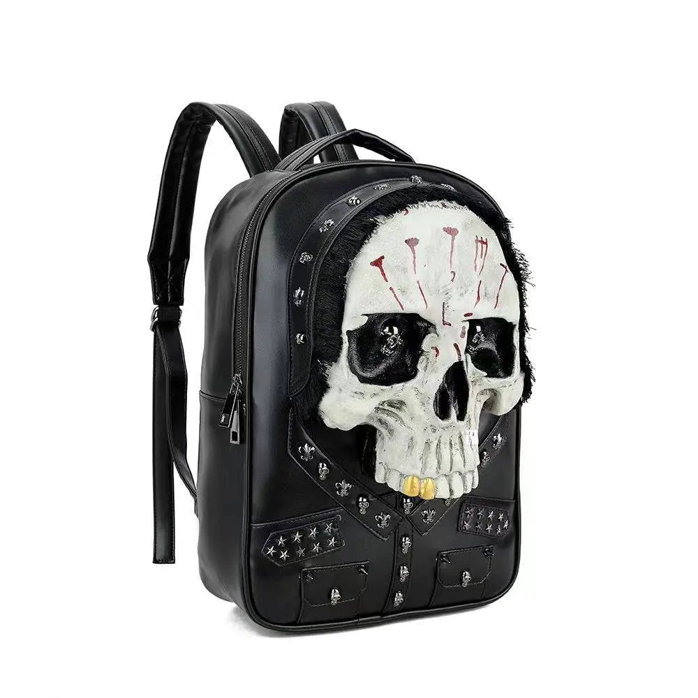 3D Skull Backpack,Studded Skull, With Hair Large Laptop Backpack-3