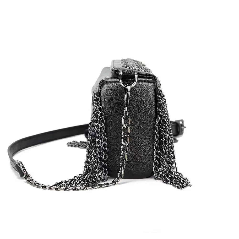 3D Skull Bag Studded Chain Shoulder Bag-1