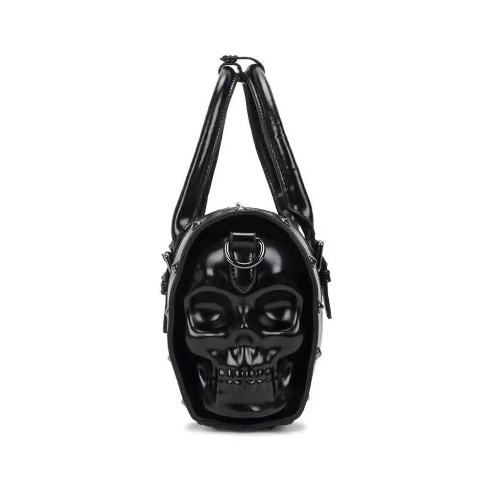 3D Skull Studded Speedy Bucket Travel Duffel Weekend Bags-0