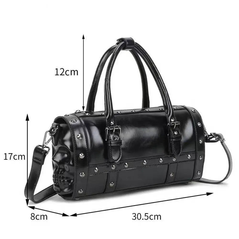 3D Skull Studded Speedy Bucket Travel Duffel Weekend Bags-4