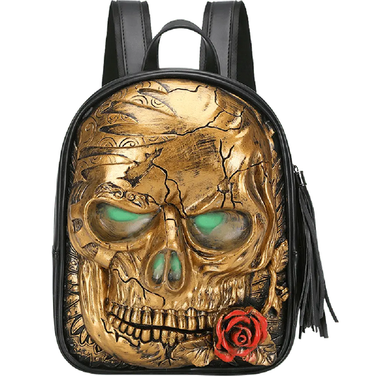 3D Skull With Rose Backpack ,3D Skull With Glowing Green Eyes-0