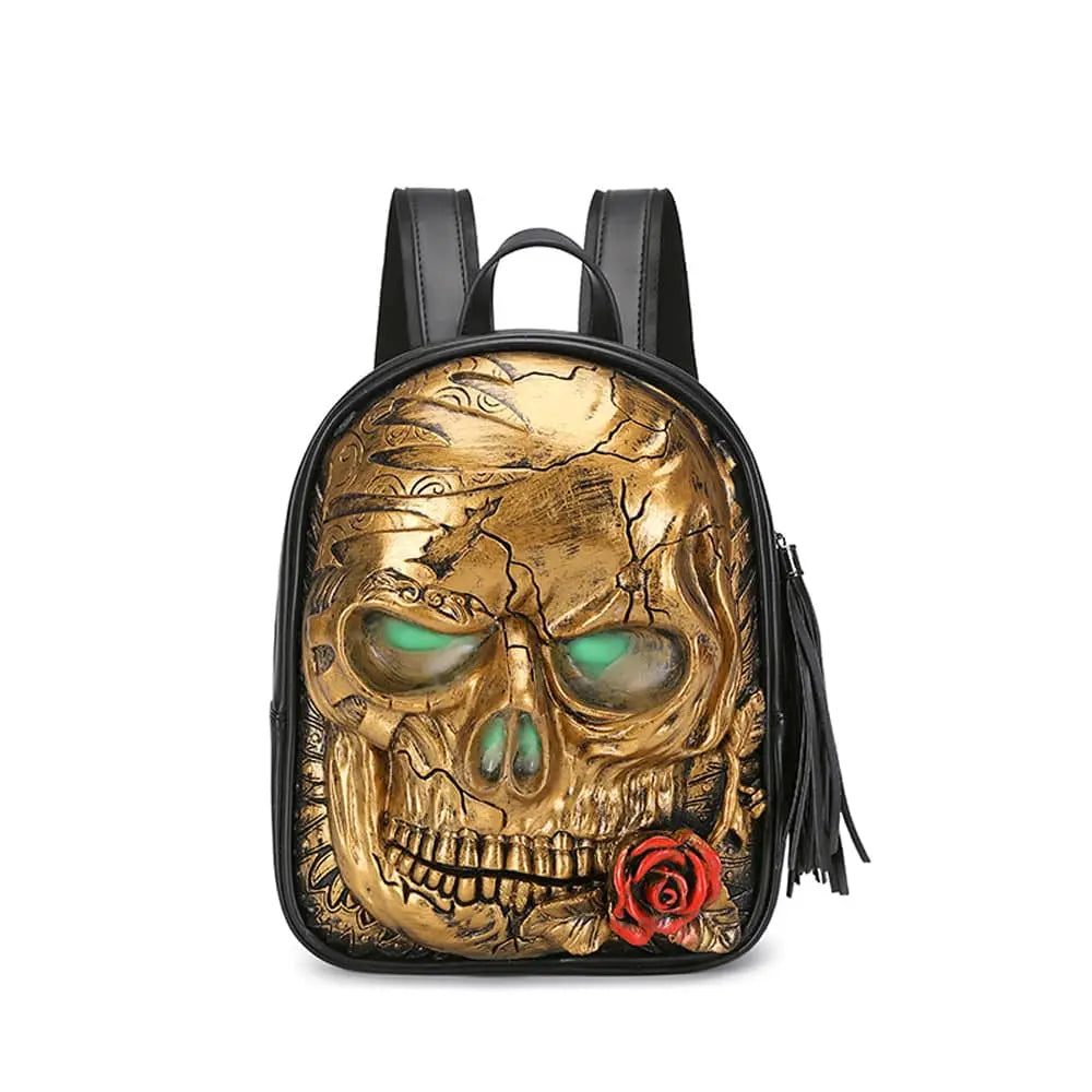 3D Skull With Rose Backpack ,3D Skull With Glowing Green Eyes-1