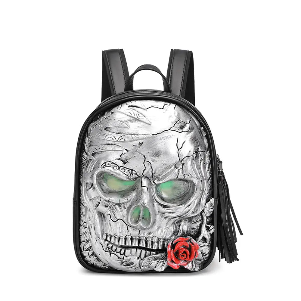 3D Skull With Rose Backpack ,3D Skull With Glowing Green Eyes-5