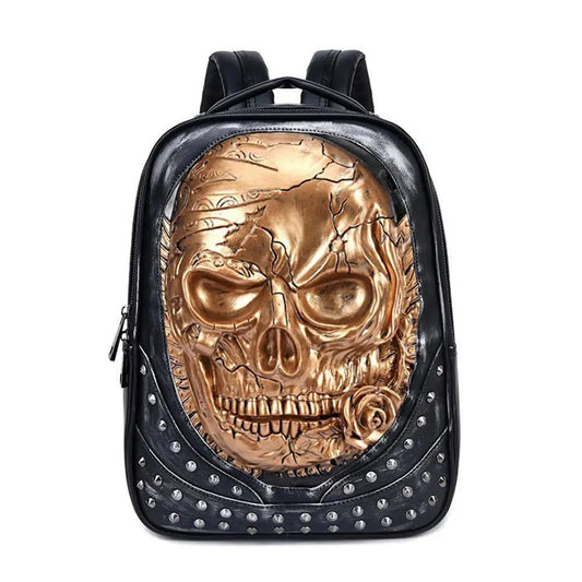 3D Studded Skull Backpack With Rose Laptop Computer Bags-0