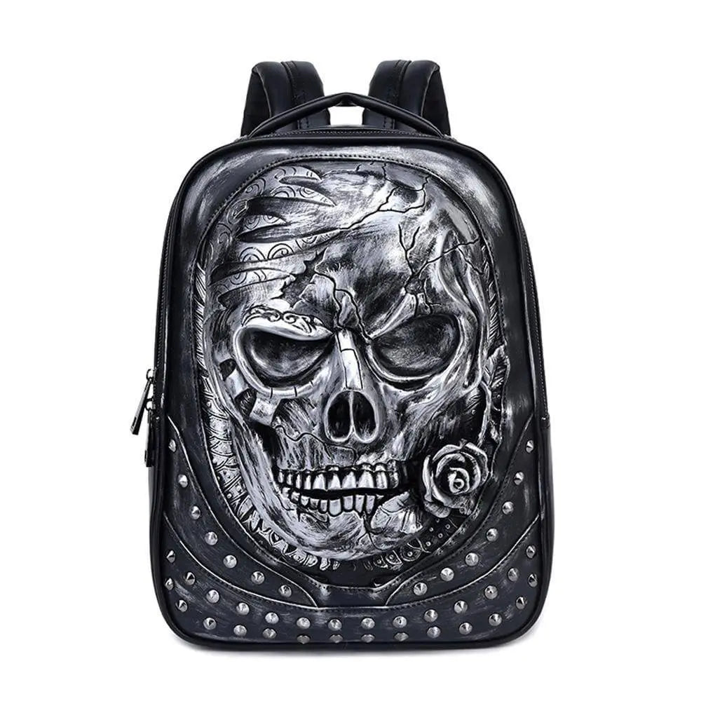 3D Studded Skull Backpack With Rose Laptop Computer Bags-1