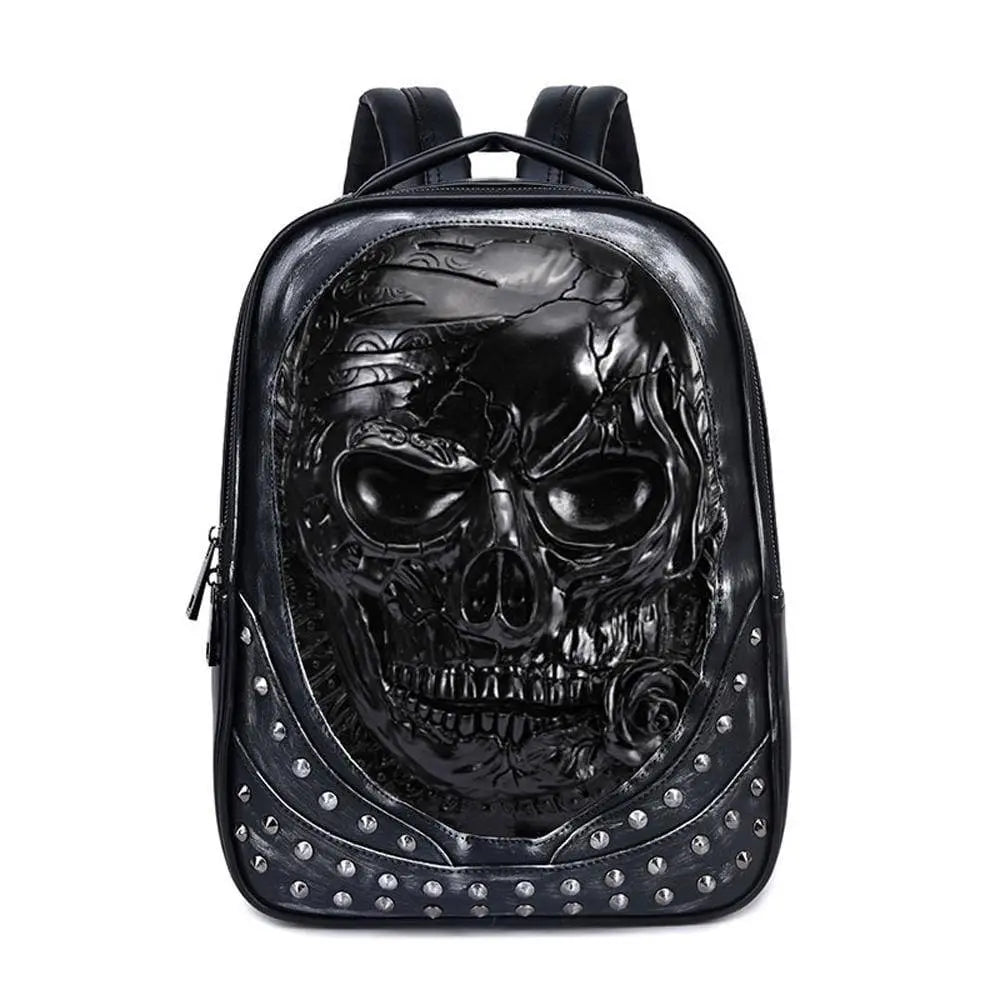 3D Studded Skull Backpack With Rose Laptop Computer Bags-5