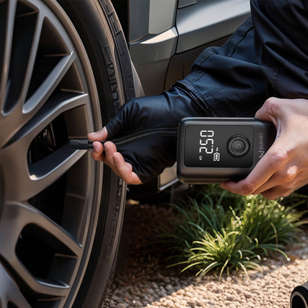 Portable Digital Tire Inflator with LCD Display, 150 PSI Cordless Air Pump for Car, Bike, Motorcycle, and Ball, USB-C Rechargeable with Power Bank - Memoriex