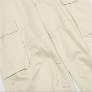 High street solid color multi pocket cargo pants men ins street punk loose open line straight wide leg cropped pants - Memoriex