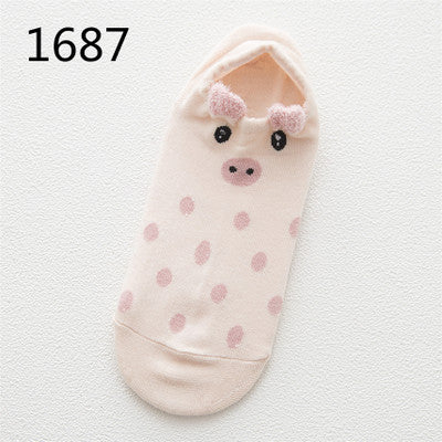 Cute Animal Cotton Socks Female Kawaii Cat With Dog Summer Short Socks Slippers Women Casual Soft Funny Boat Socks - Memoriex 