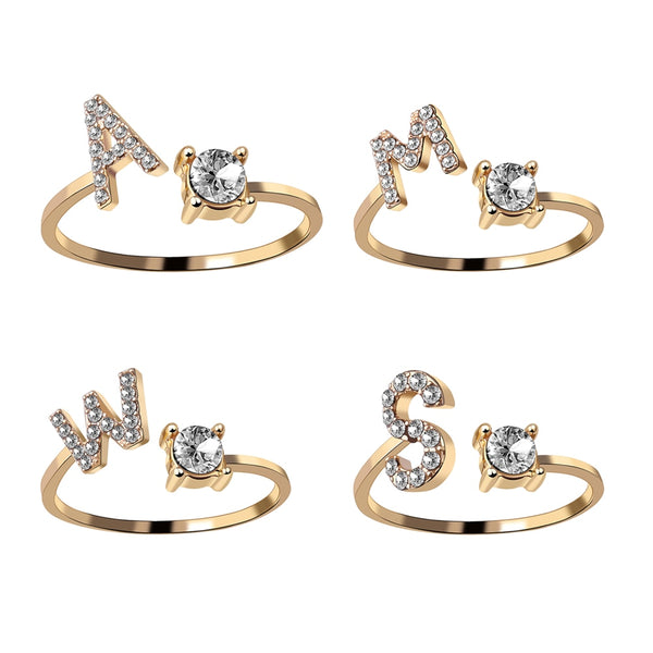 A-Z Letter Gold Color Metal Adjustable Opening Rings For Women Initials Name Alphabet Creative Finger Ring Trendy Party Jewelry - Memoriex