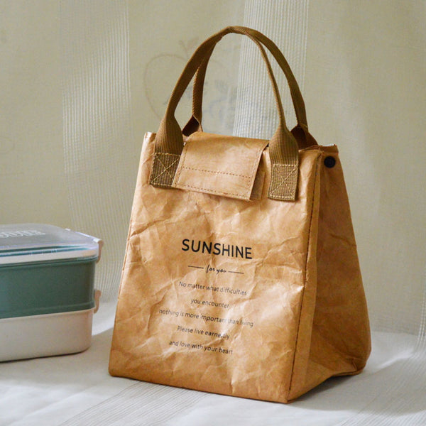 Tear Resistant Waterproof Aluminum Foil Thermal Insulation Bento Bag Light Retro Picnic Bag Kraft Paper Fiber Paper Thermal Insulation Handbag