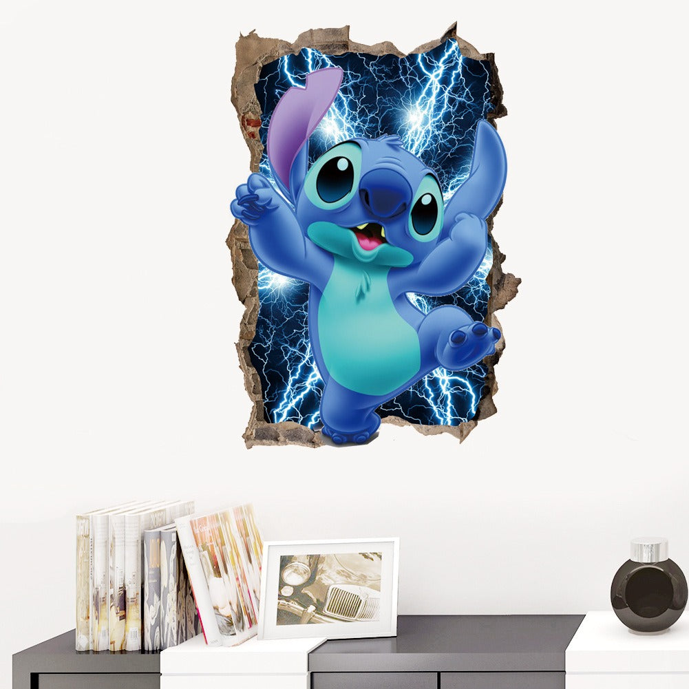 Stitch Children's Room Decoration Wall Stickers Self Adhesive Cartoon Stitch Broken Wall Baby Room Stickers