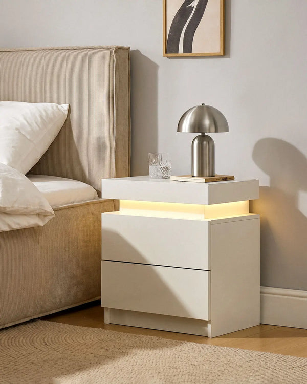 Kumar Bedside Table with RGB Lighting & Charging [2 Drawers]-0