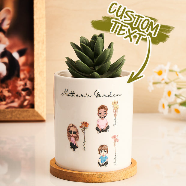 Personalised Birth Flower Plant Pot | Custom Family Cartoon Figure Planter | Gift for Mum - Memoriex
