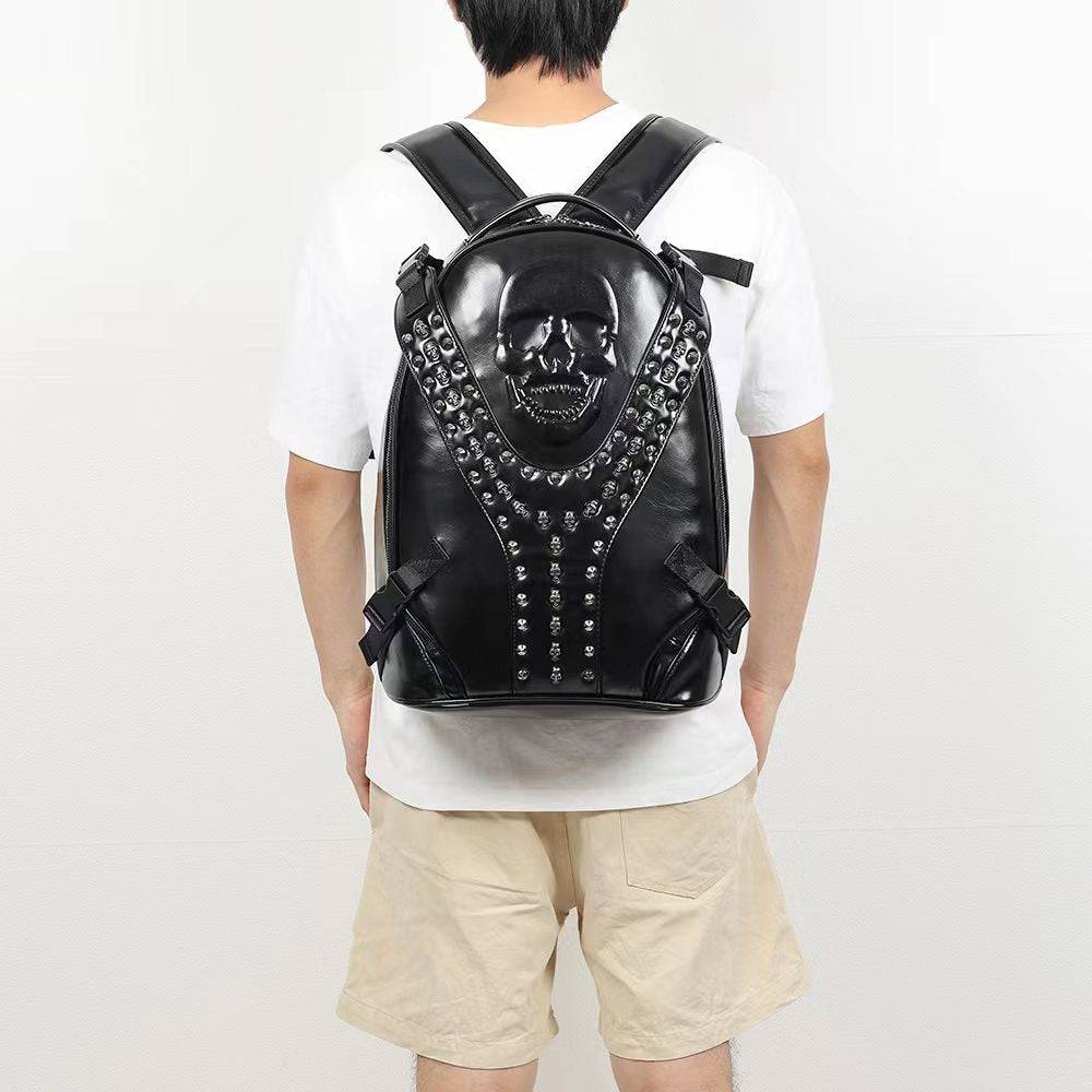 3D Backpack Fashion Studded Smile Skull Handbag-4