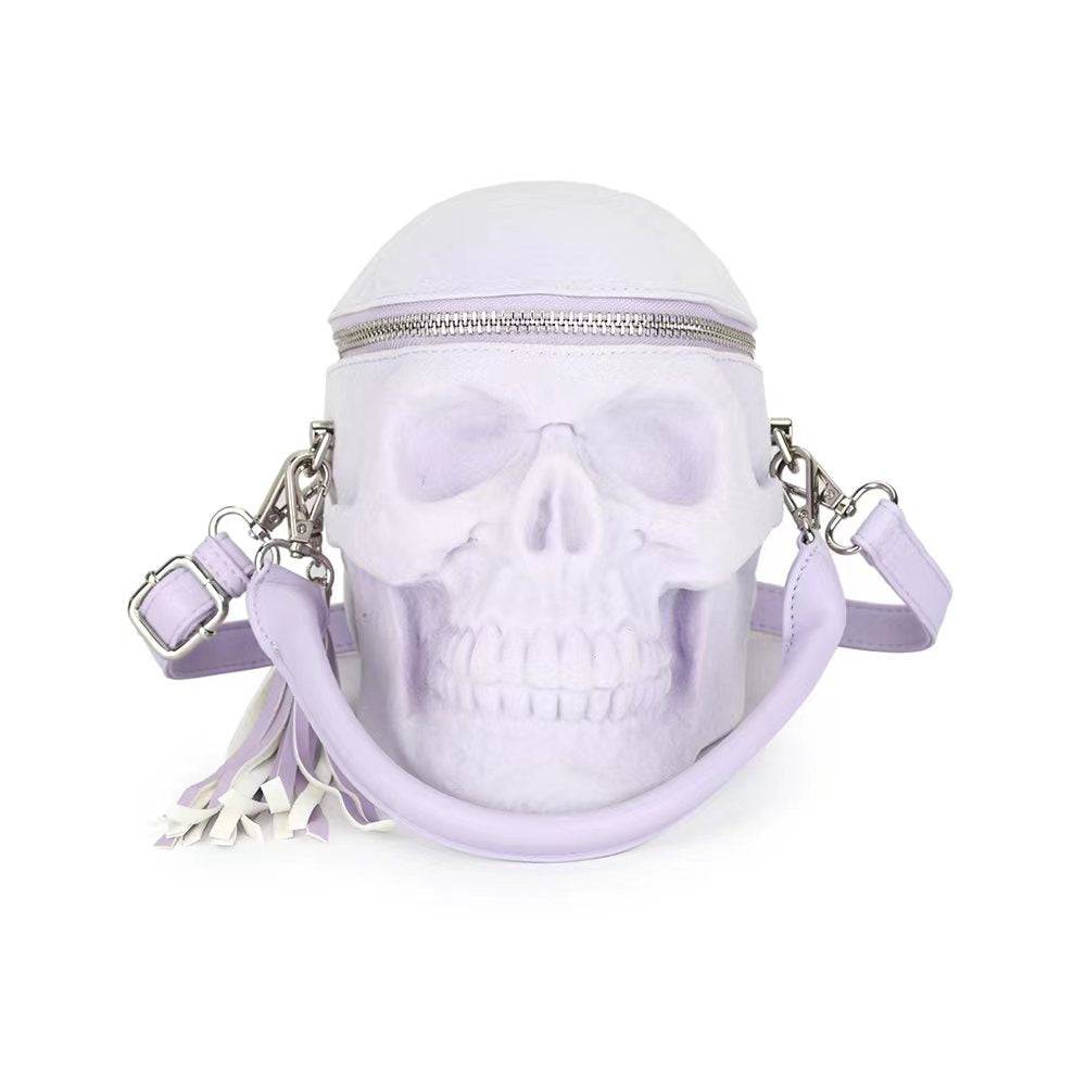 3D Bags Lilac Suede Skull Cross Body Shoulder Bag Mini Handle Handbags-0