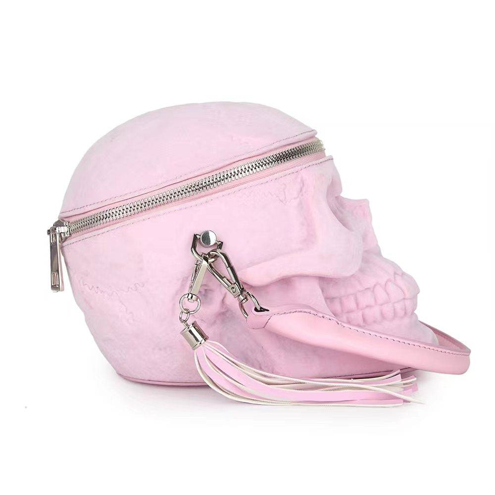 3D Bags Skull Cross Body Shoulder Bag Mini Handle Handbags Pink Suede-1