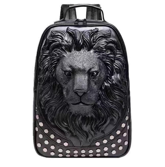 3D Backpack Soft PU Leather Lion Studde Flat Travel Punk Backpack Laptop Bag-0