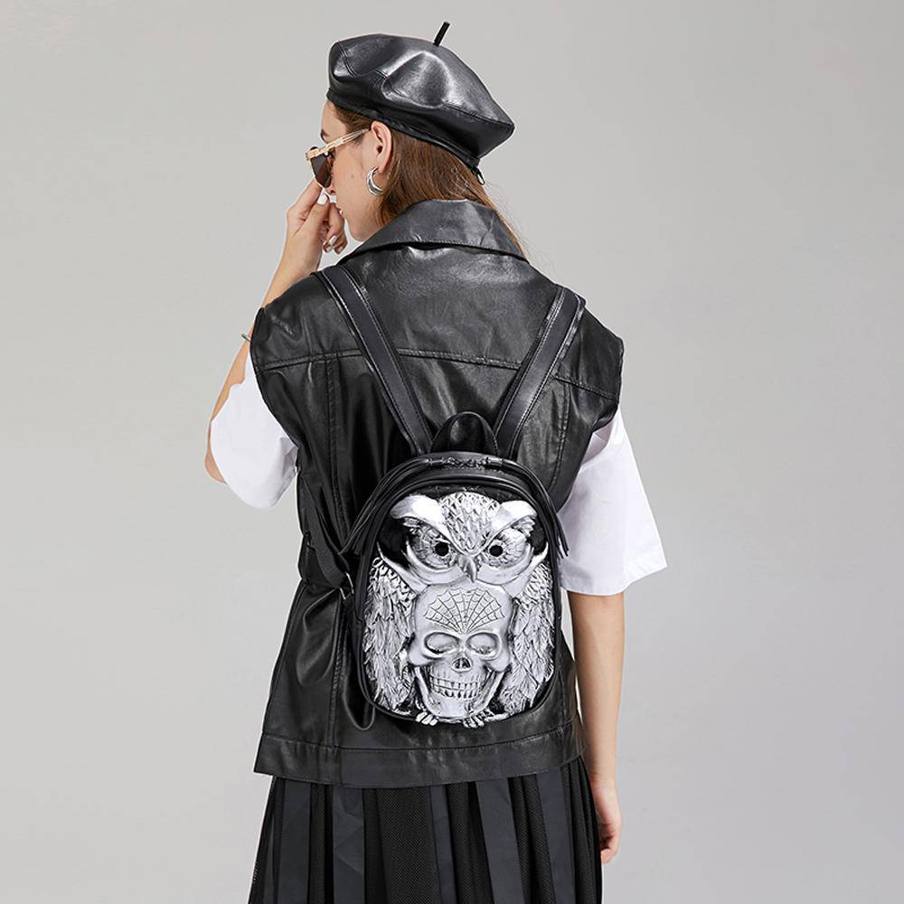 3D Skull Backpack ,3D Skull Owl Small Backpack-4