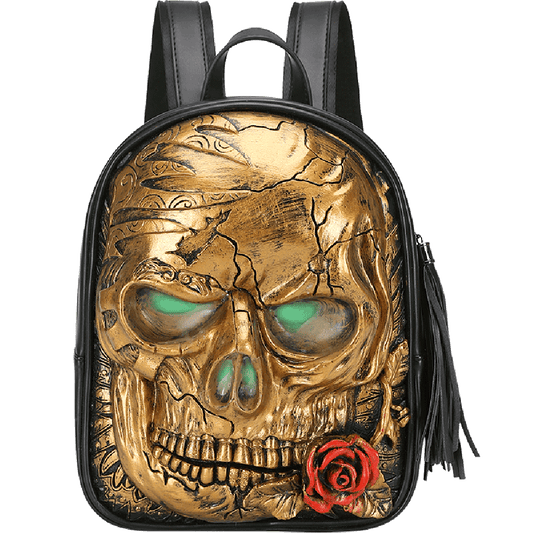 3D Skull With Rose Backpack ,3D Skull With Glowing Green Eyes-0