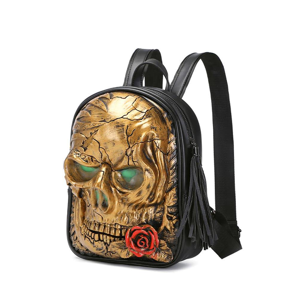 3D Skull With Rose Backpack ,3D Skull With Glowing Green Eyes-3