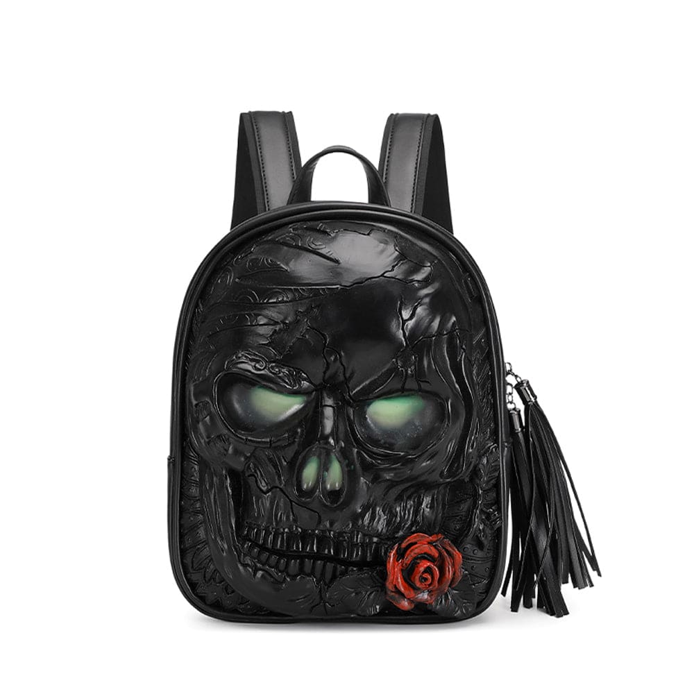 3D Skull With Rose Backpack ,3D Skull With Glowing Green Eyes-6