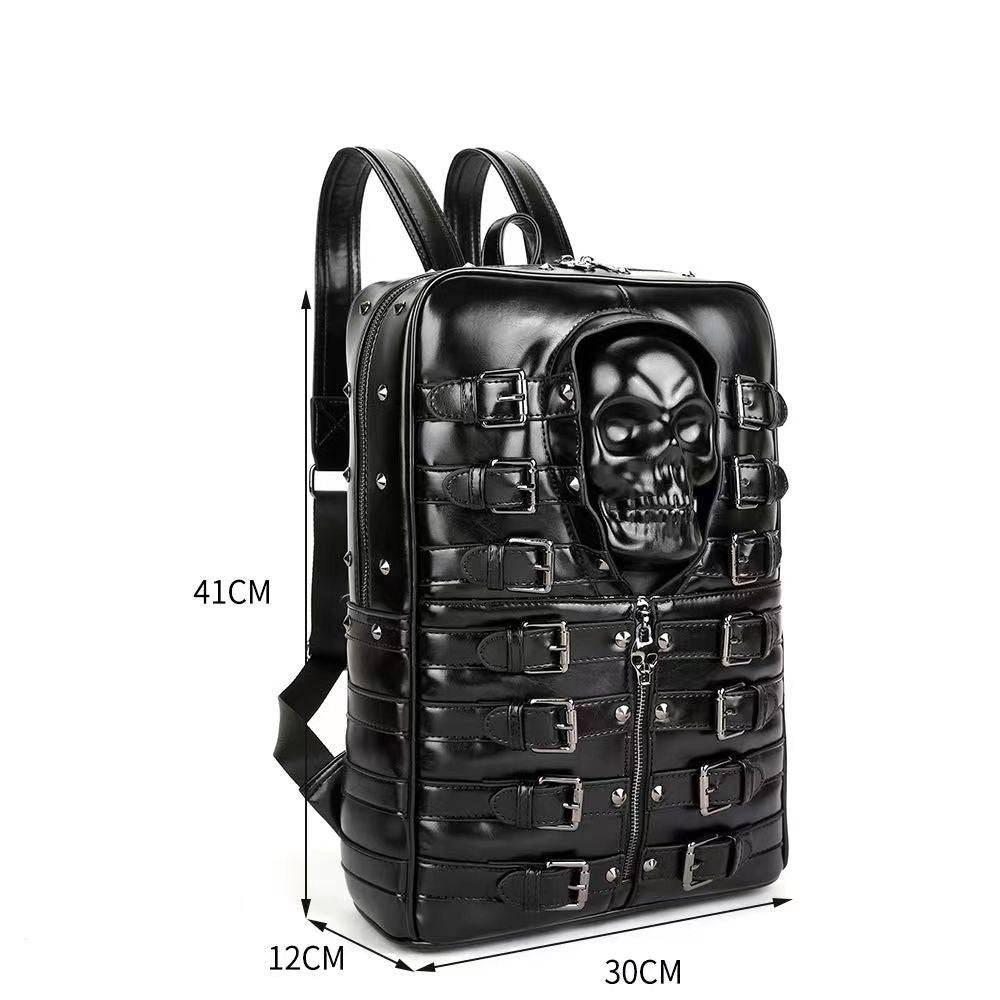 3D Skull Backpack Rivet Buckle PU Leather Travel punk Backpack Laptop Bag-1